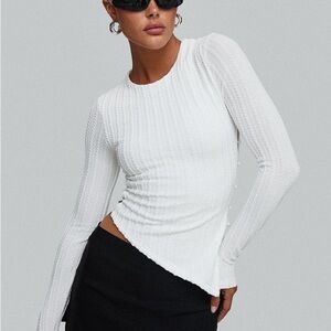 Princess Polly Elegant White Ribbed Long Sleeve Top